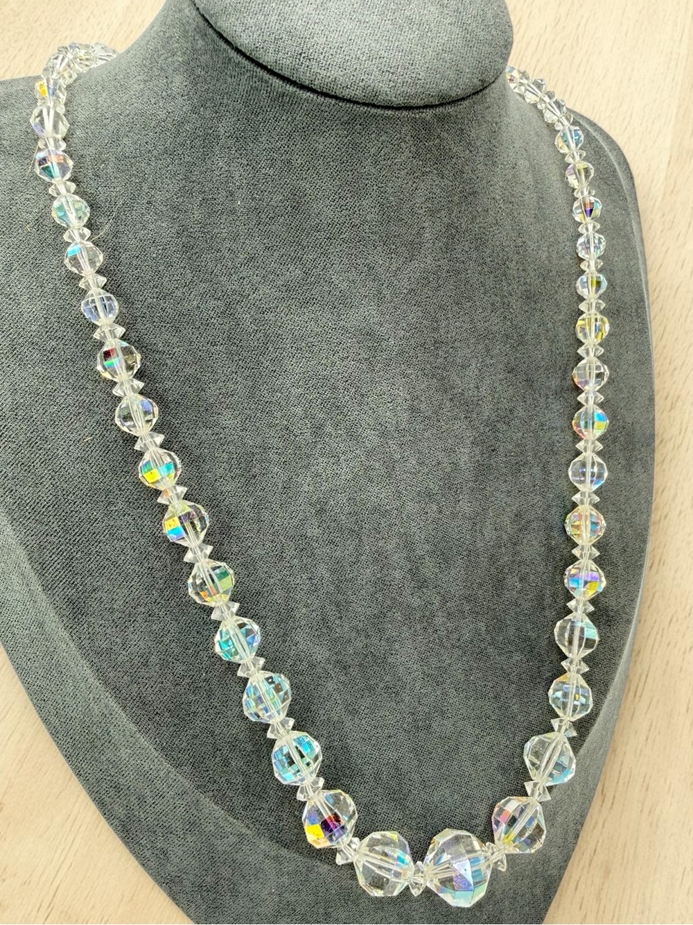 Vintage Laguna AB Crystal Necklace Aurora Borealis Beaded 20-22” Shepherds Hook - Picture 5 of 17